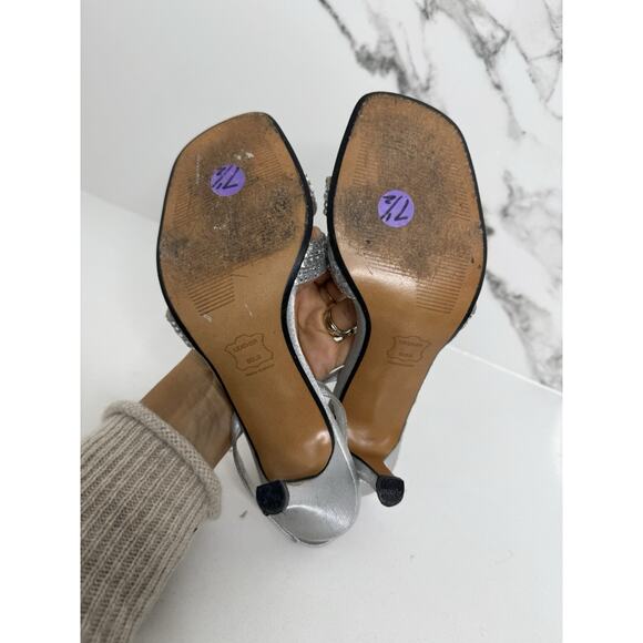 vintage Stuart Weitzman Rockstar silver rhinestone slingback heels Y2K Sz 7.5 - Picture 4 of 8